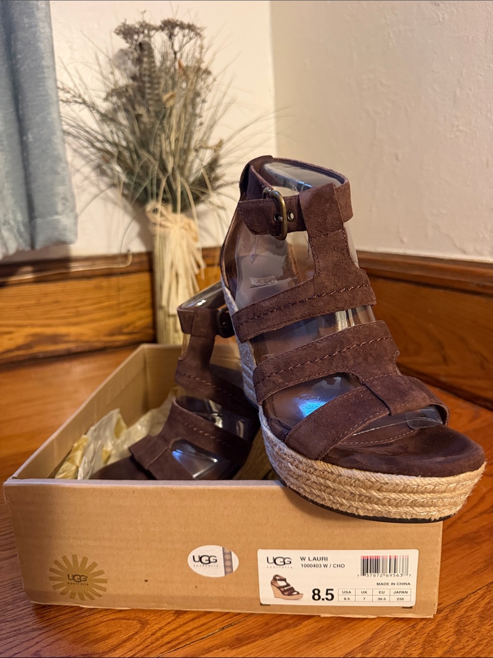 UGG Brown Suede Wedge Espadrille Sandals